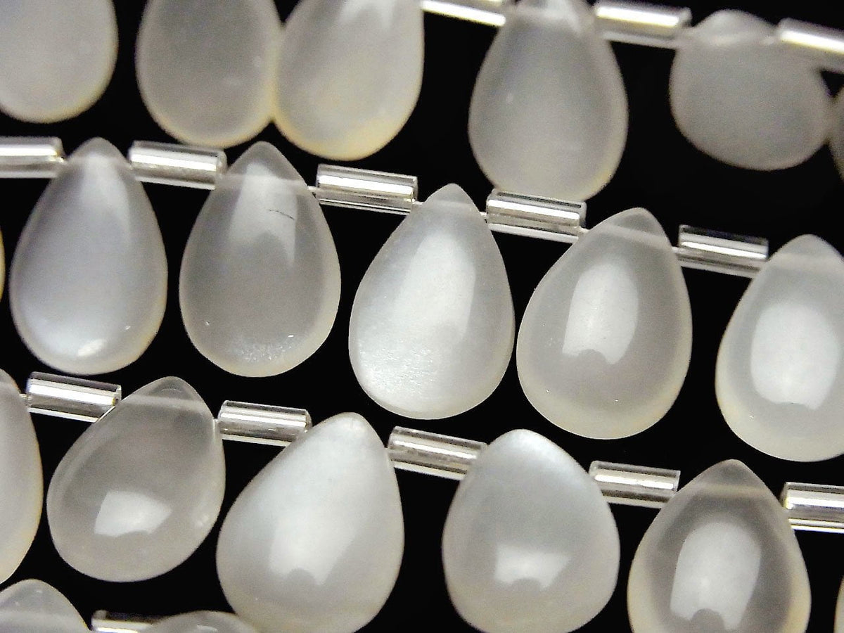 High Quality White Moonstone AAA- Pear shape (Smooth) 12x8mm half or 1strand beads (18pcs)