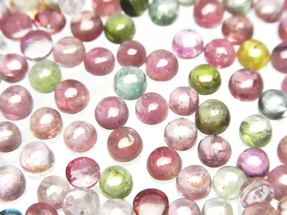 High Quality Multicolor Tourmaline AA++ Round Cabochon 4x4mm 10pcs