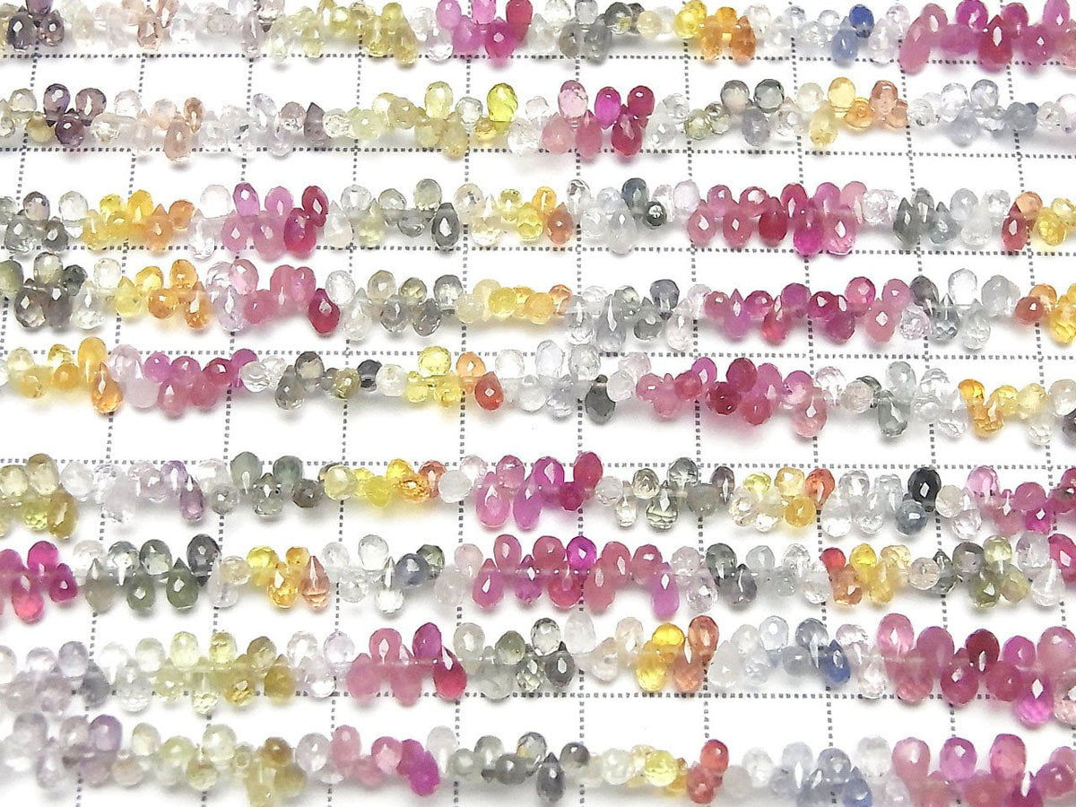 高品質多色藍寶石 AAA 級 - 水滴刻面梨形半串或 1 串珠子 (約 7 英吋/18 公分)