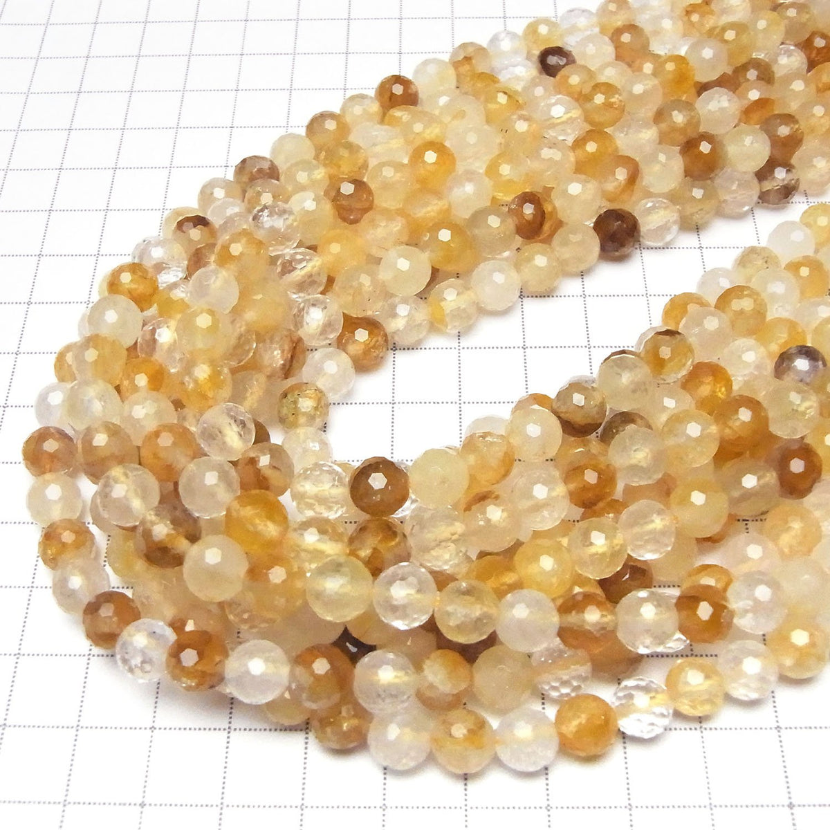 高品質！黃赤鐵礦石 128 切面圓珠 8mm 半串或 1 串珠子 (約 15 英寸/36 公分)