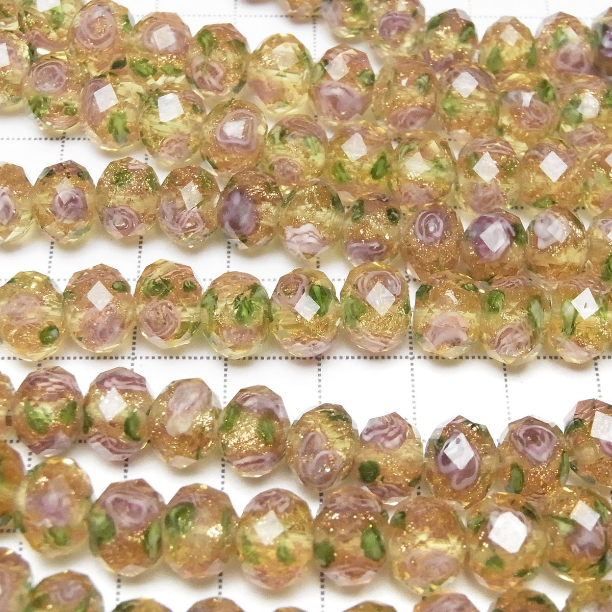 琉璃珠刻面鈕扣扁珠 10x10x7mm 玫瑰花紋 [黃色] 半串或一串 (約13英吋/33公分)