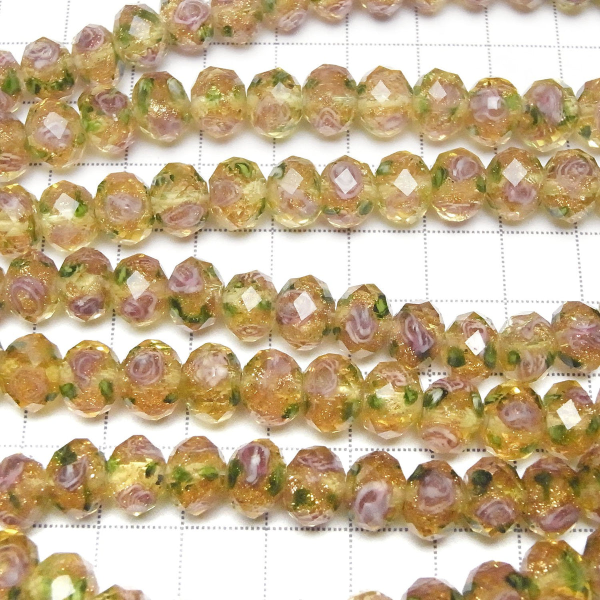 琉璃珠刻面鈕扣扁珠 10x10x7mm 玫瑰花紋 [黃色] 半串或一串 (約13英吋/33公分)