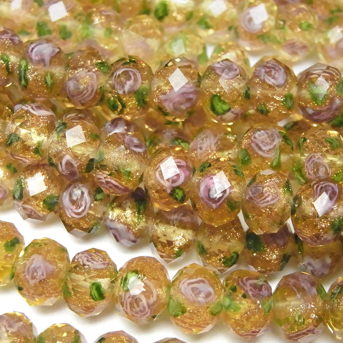琉璃珠刻面鈕扣扁珠 10x10x7mm 玫瑰花紋 [黃色] 半串或一串 (約13英吋/33公分)