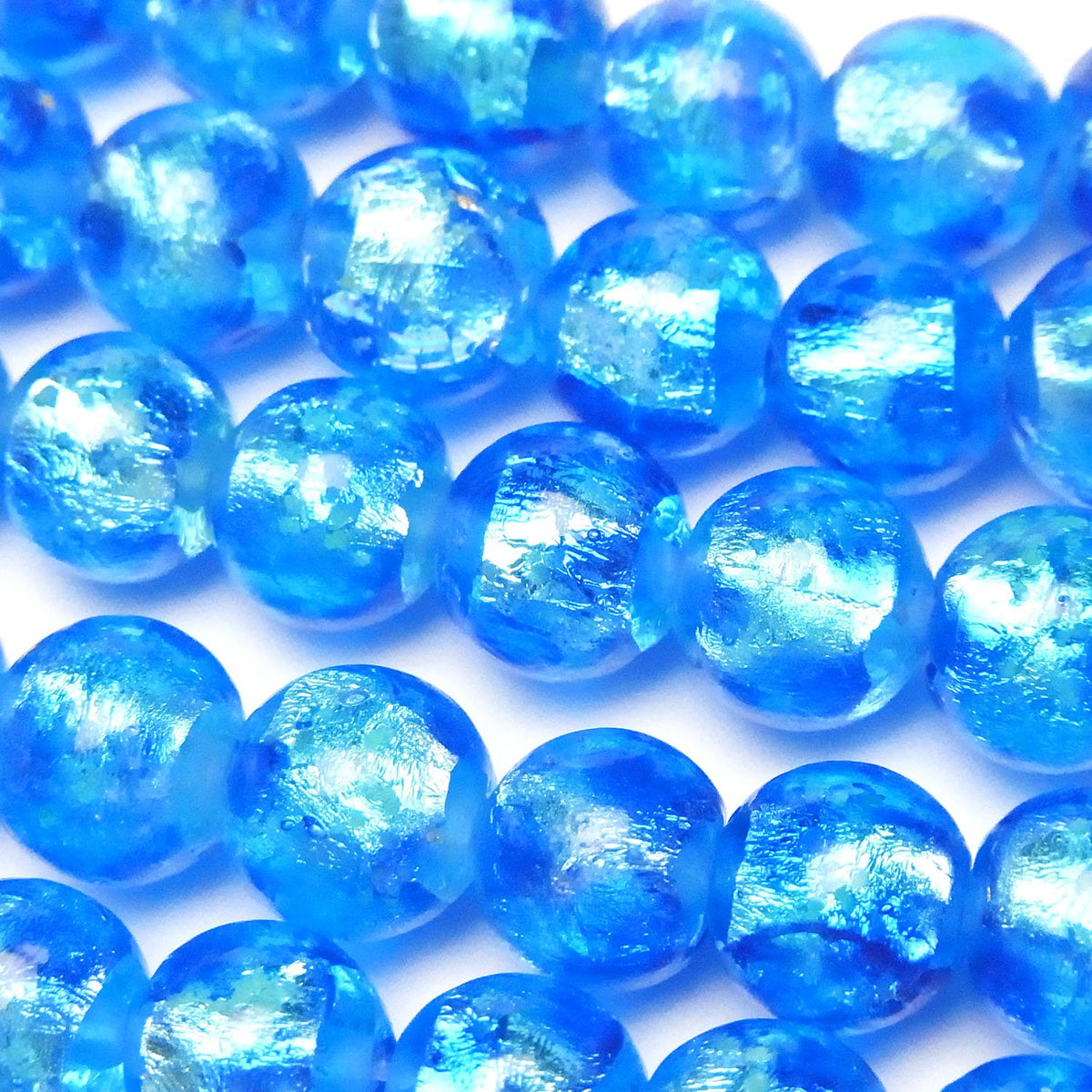 Lampwork Beads Round 10mm [Blue x Light Blue/Luminous type] 1/4 or 1strand beads (aprx.14inch/34cm)