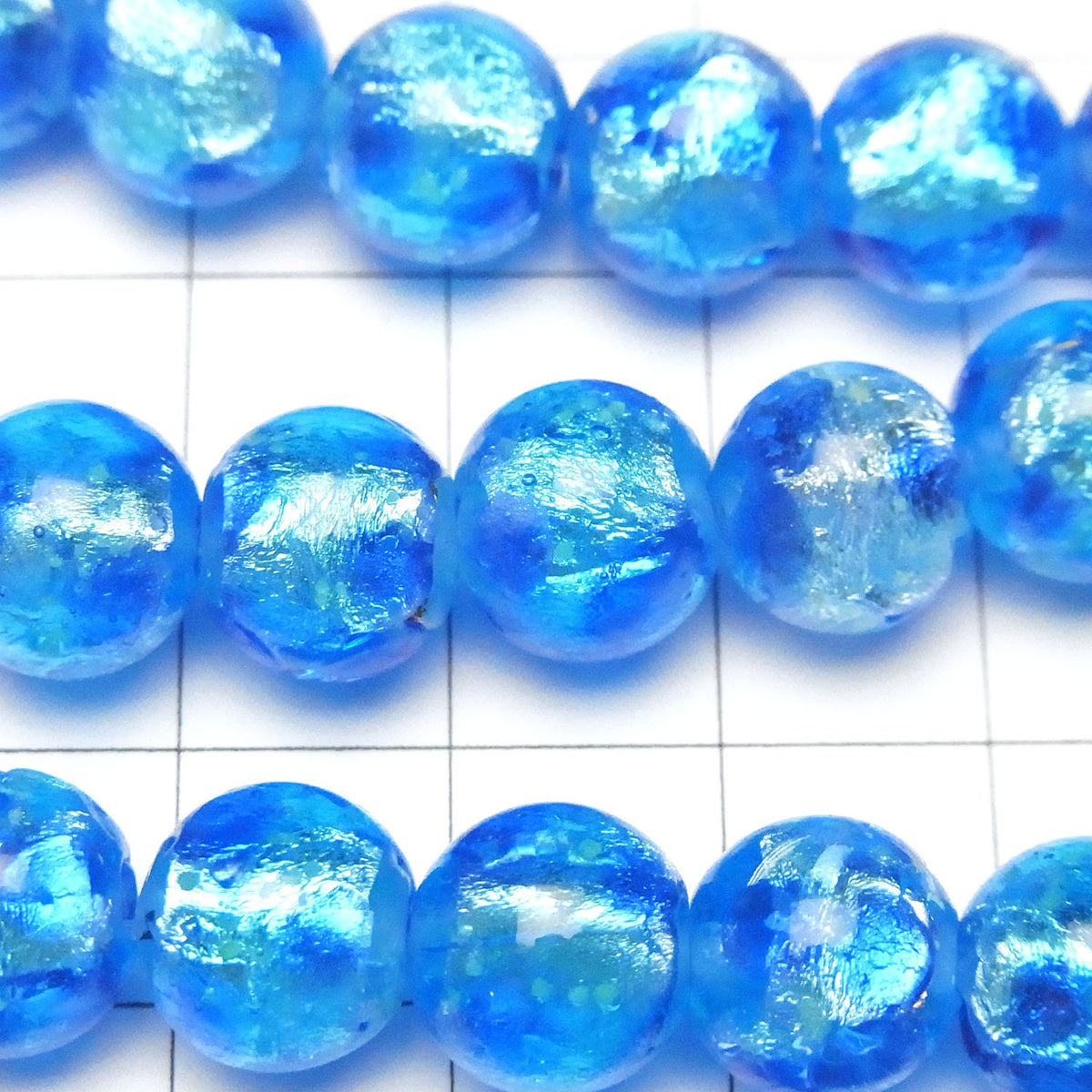 Lampwork Beads Round 10mm [Blue x Light Blue/Luminous type] 1/4 or 1strand beads (aprx.14inch/34cm)