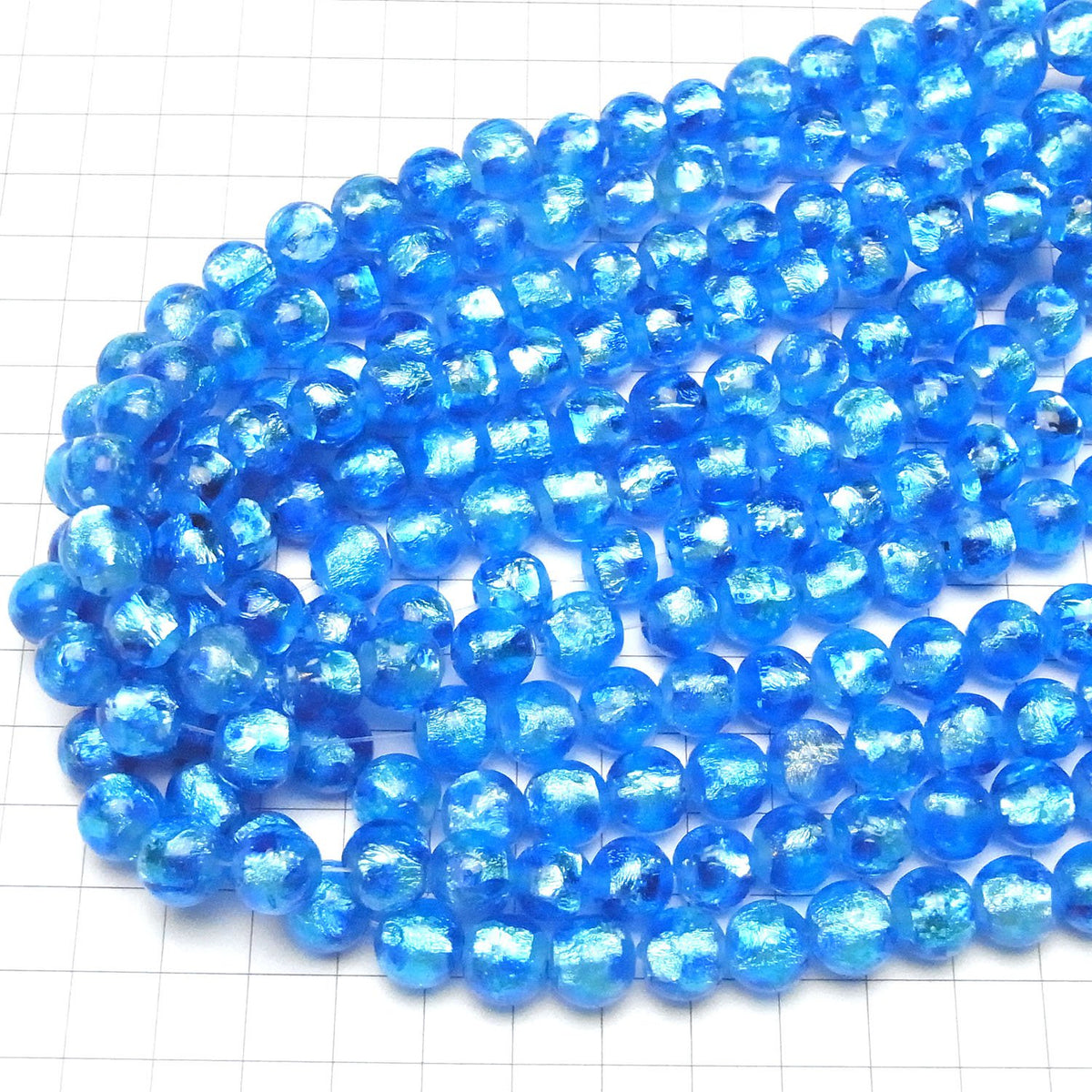 Lampwork Beads Round 10mm [Blue x Light Blue/Luminous type] 1/4 or 1strand beads (aprx.14inch/34cm)