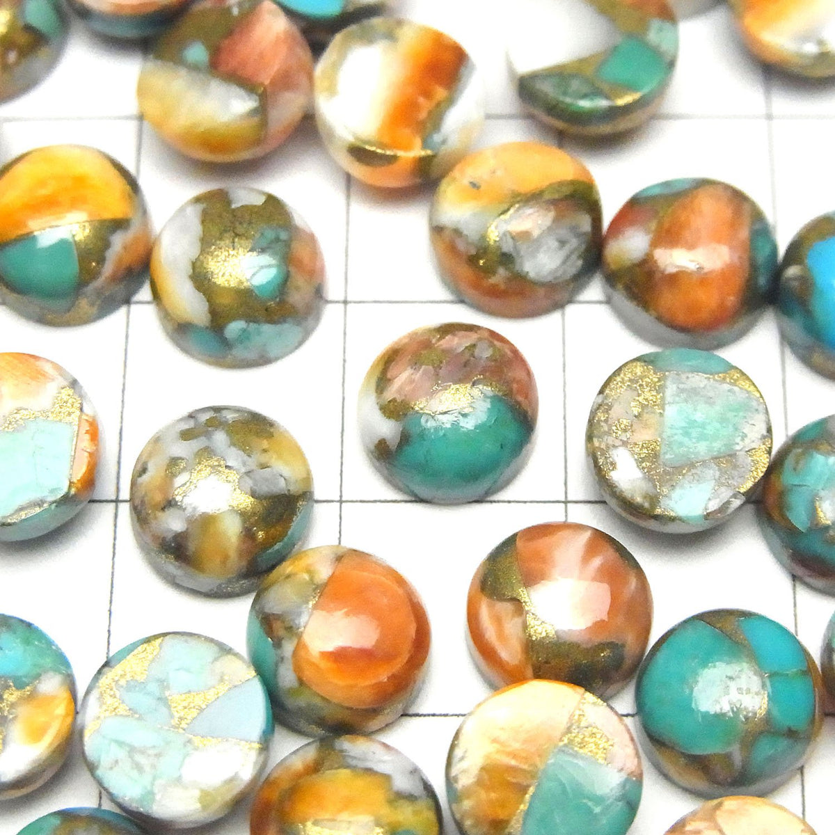 Austern-Kupfer-Türkis AAA rund Cabochon 8x8mm 3 Stück