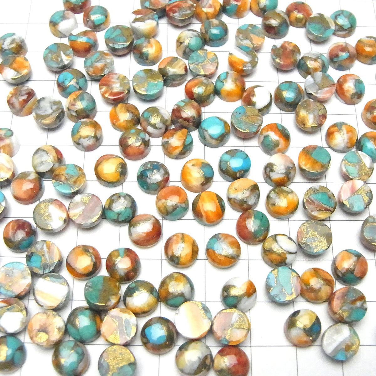 Austern-Kupfer-Türkis AAA rund Cabochon 8x8mm 3 Stück