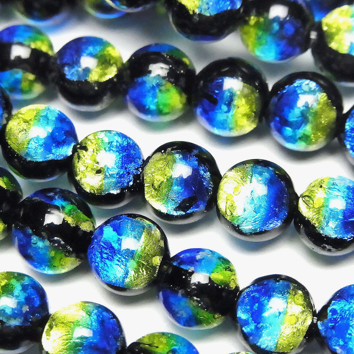 琉璃珠（慶良間海洋）圓珠 8mm [藍 x 黃/夜光型] 1/4 或 1 串珠（約 14 英吋/34 公分）