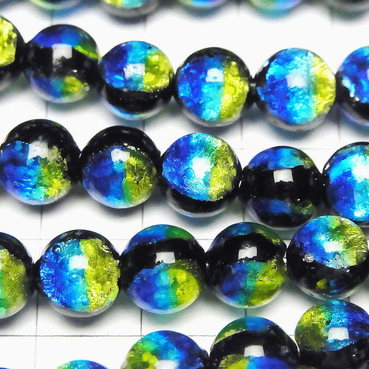 琉璃珠（慶良間海洋）圓珠 8mm [藍 x 黃/夜光型] 1/4 或 1 串珠（約 14 英吋/34 公分）