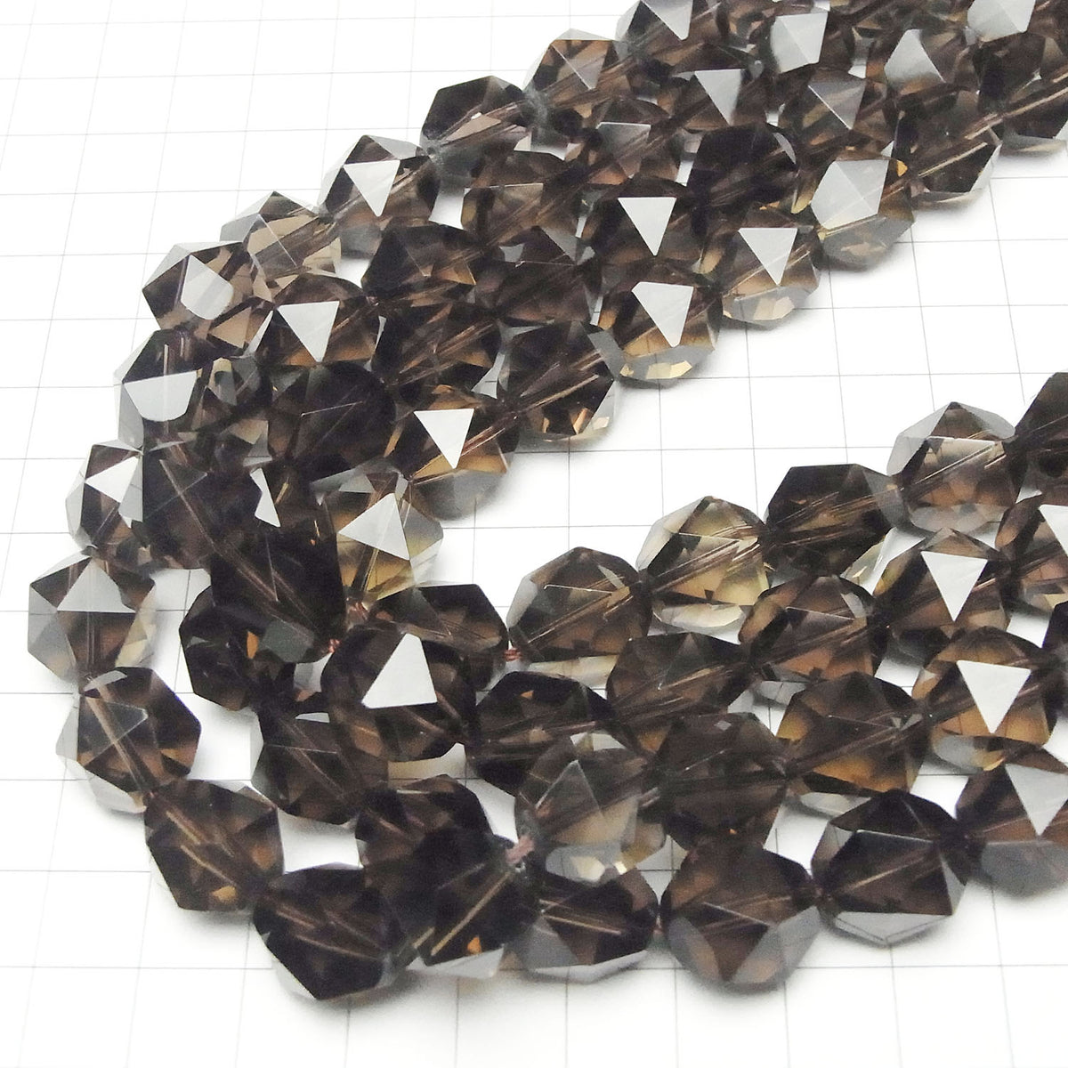 Quartz Fumé de Haute Qualité AAA Rond Facetté 20 faces 14mm 1/4 ou 1 fil de perles (env. 15 pouces/36 cm)