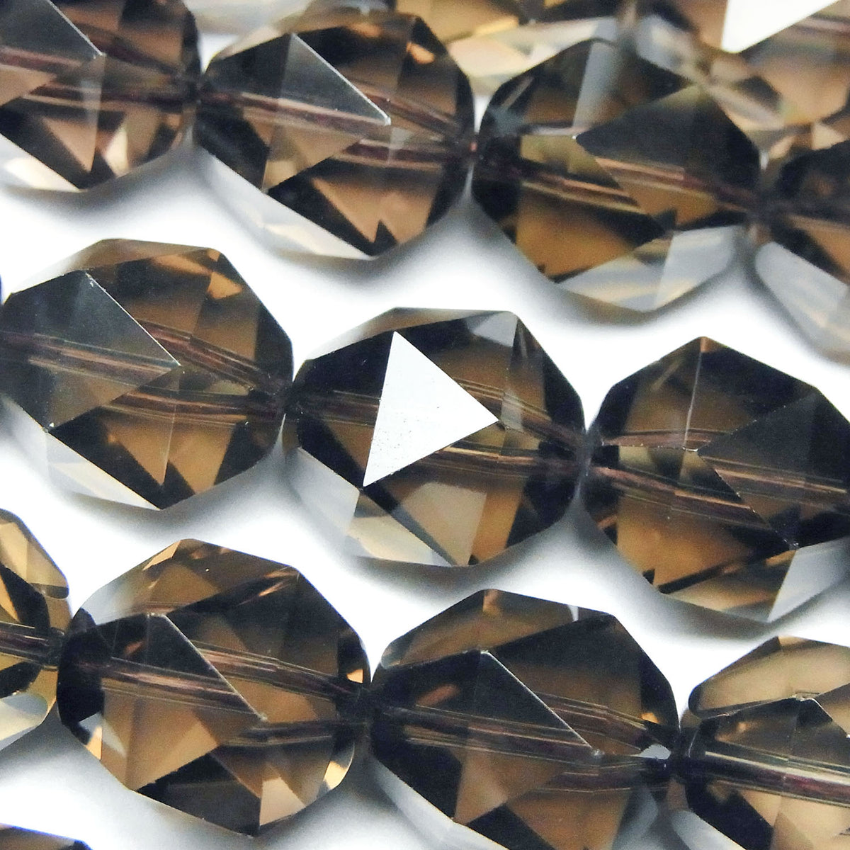高品質煙晶 AAA 20刻面圓珠 14mm 1/4或1串珠子 (約15英吋/36公分)