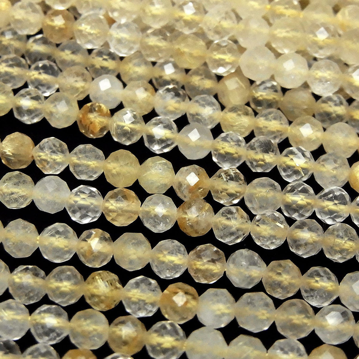 Haute qualité ! Quartz rutile AA++ facetté rond 4mm, 1 fil (environ 15 pouces / 37 cm)