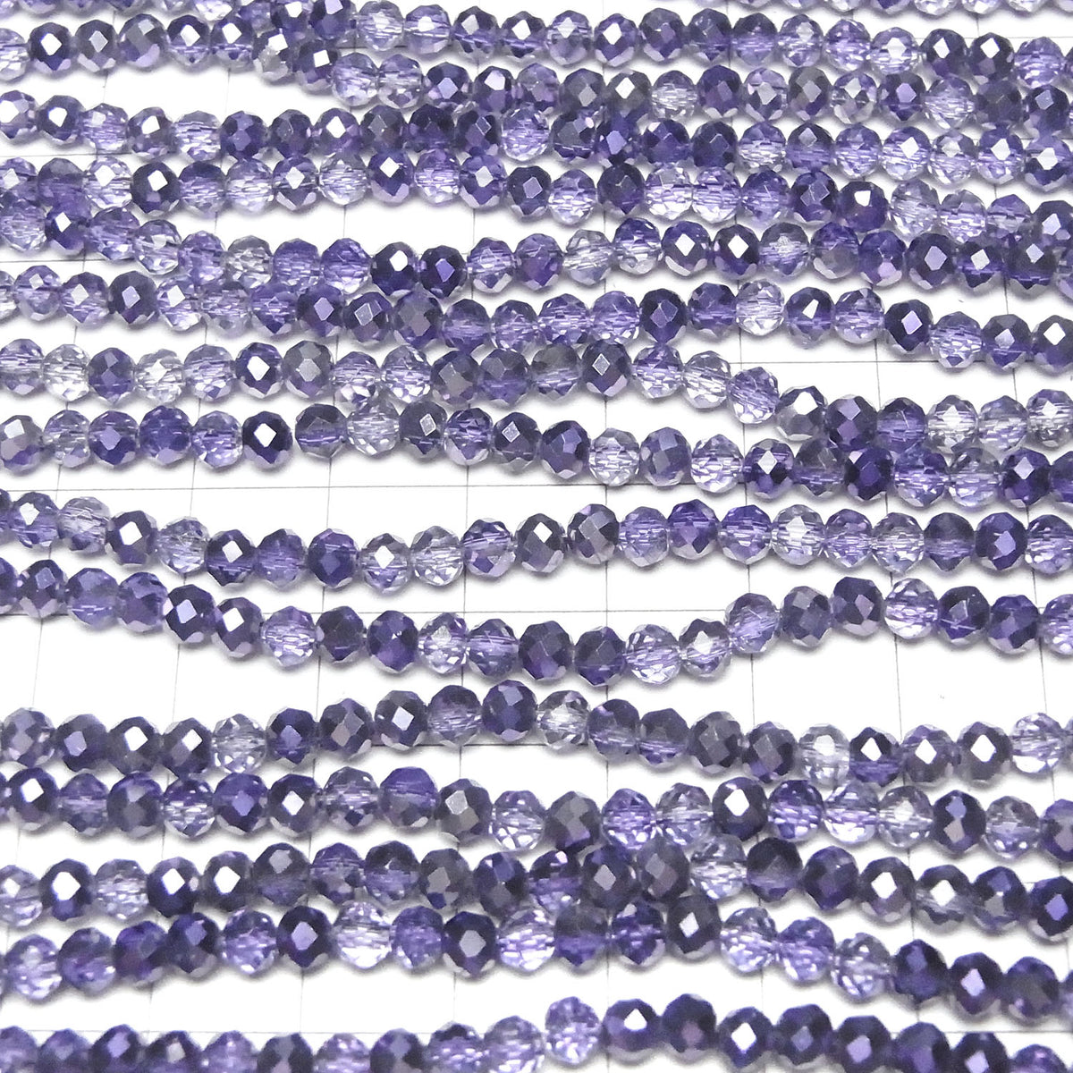 Perles de verre à facettes, bouton, rondelle, 4x4x3mm, violet, semi-enduites, 1 fil de perles (environ 16 pouces/39cm)