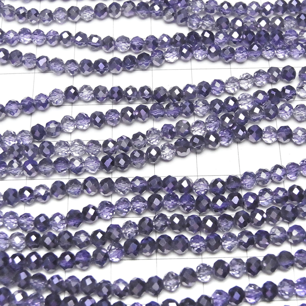 Perles de verre à facettes, bouton, rondelle, 4x4x3mm, violet, semi-enduites, 1 fil de perles (environ 16 pouces/39cm)