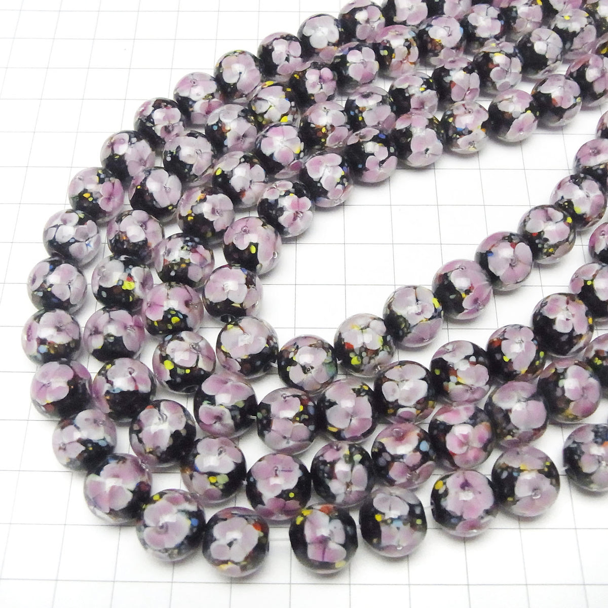 Lampwork Beads Round 12mm [Pink x Flower] 1/4 or 1strand beads (aprx.13inch/32cm)