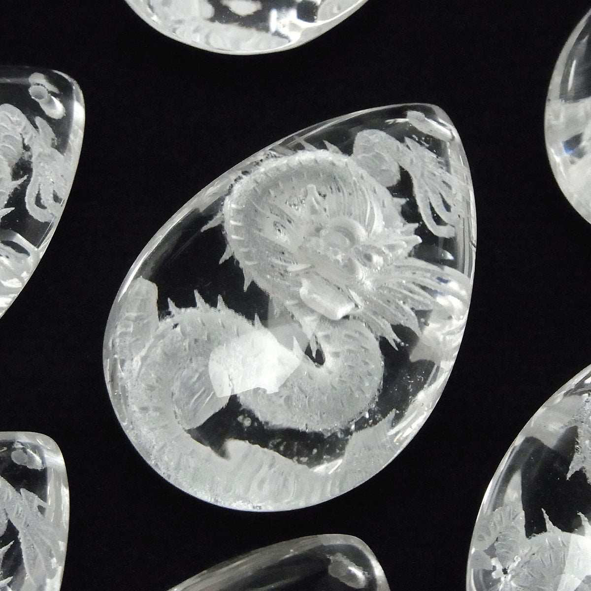 Dragon (Four Divine Beasts) Carved! Crystal Quartz AAA Pear Shape Pendant 40-46mm 1pc