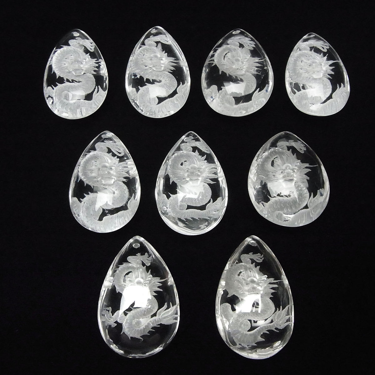 Dragon (Four Divine Beasts) Carved! Crystal Quartz AAA Pear Shape Pendant 40-46mm 1pc