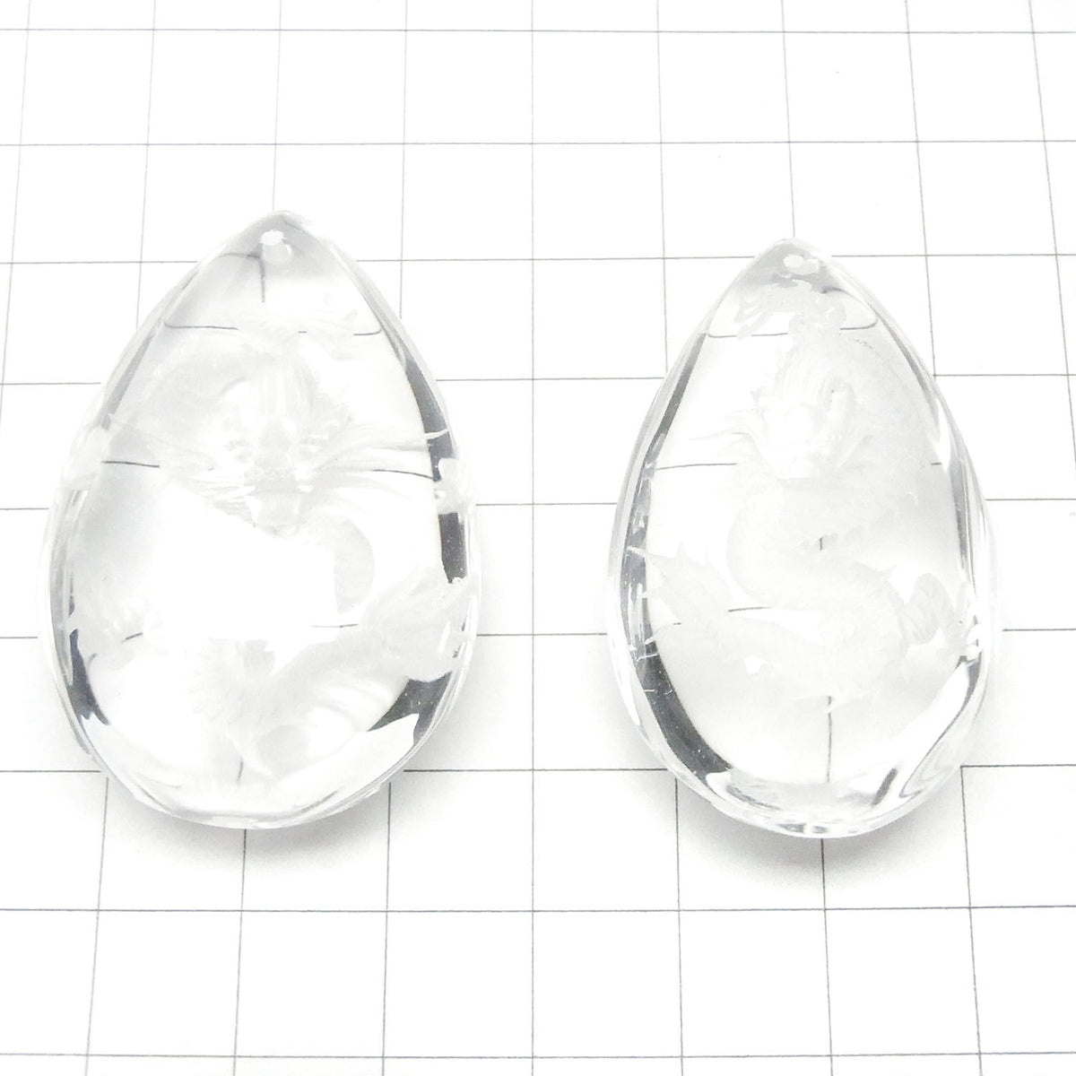 Dragon (Four Divine Beasts) Carved! Crystal Quartz AAA Pear Shape Pendant 40-46mm 1pc