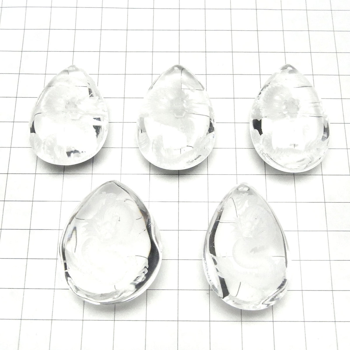 Dragon (Four Divine Beasts) Carved! Crystal Quartz AAA Pear Shape Pendant 40-46mm 1pc