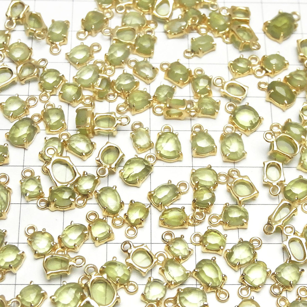 High Quality Peridot AAA- Bezel Setting Freeform Rose Cut 18KGP 3pcs