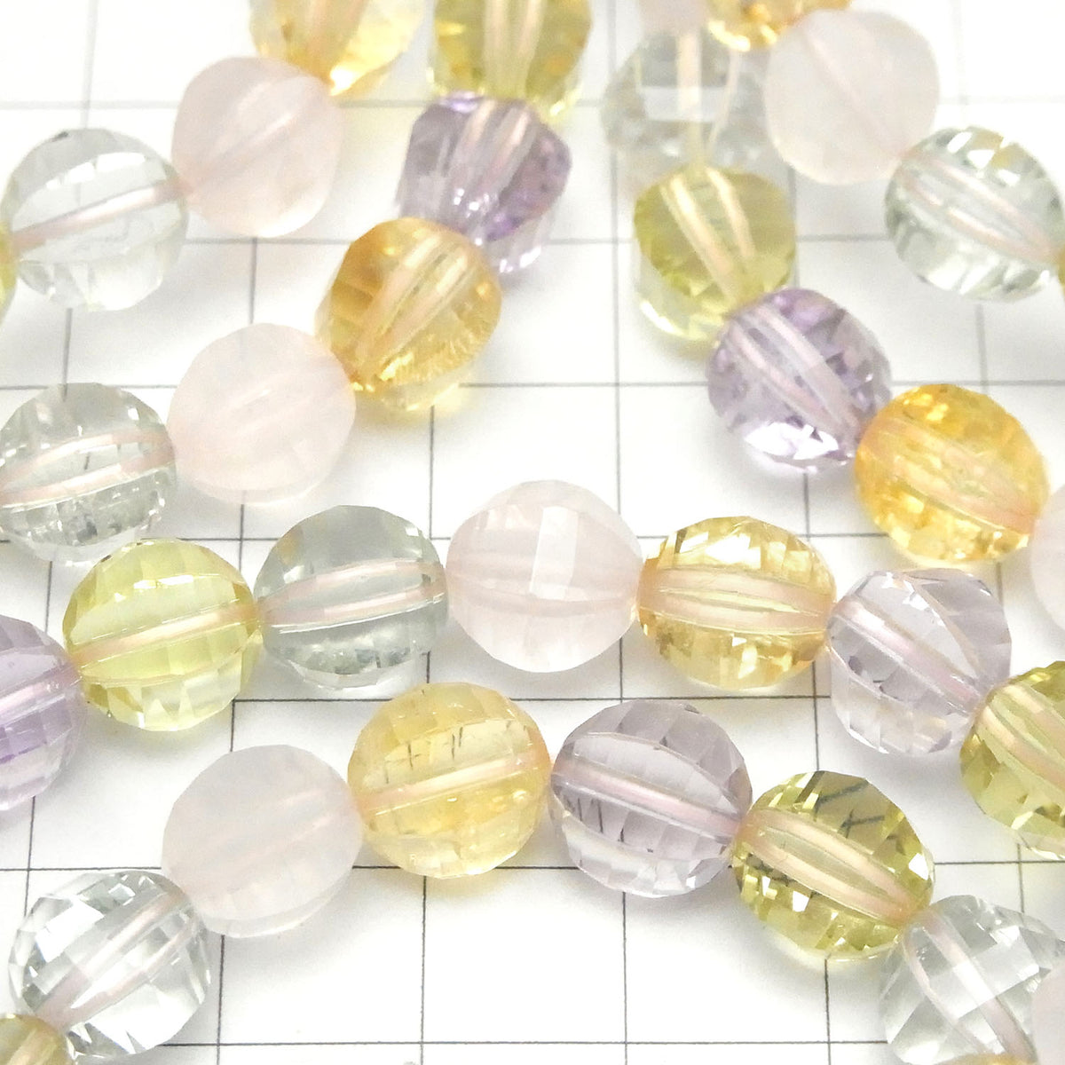 Perles de qualité supérieure en pierres mélangées AAA, facettées miroir, rondes 10 mm, 1 fil (Bracelet)