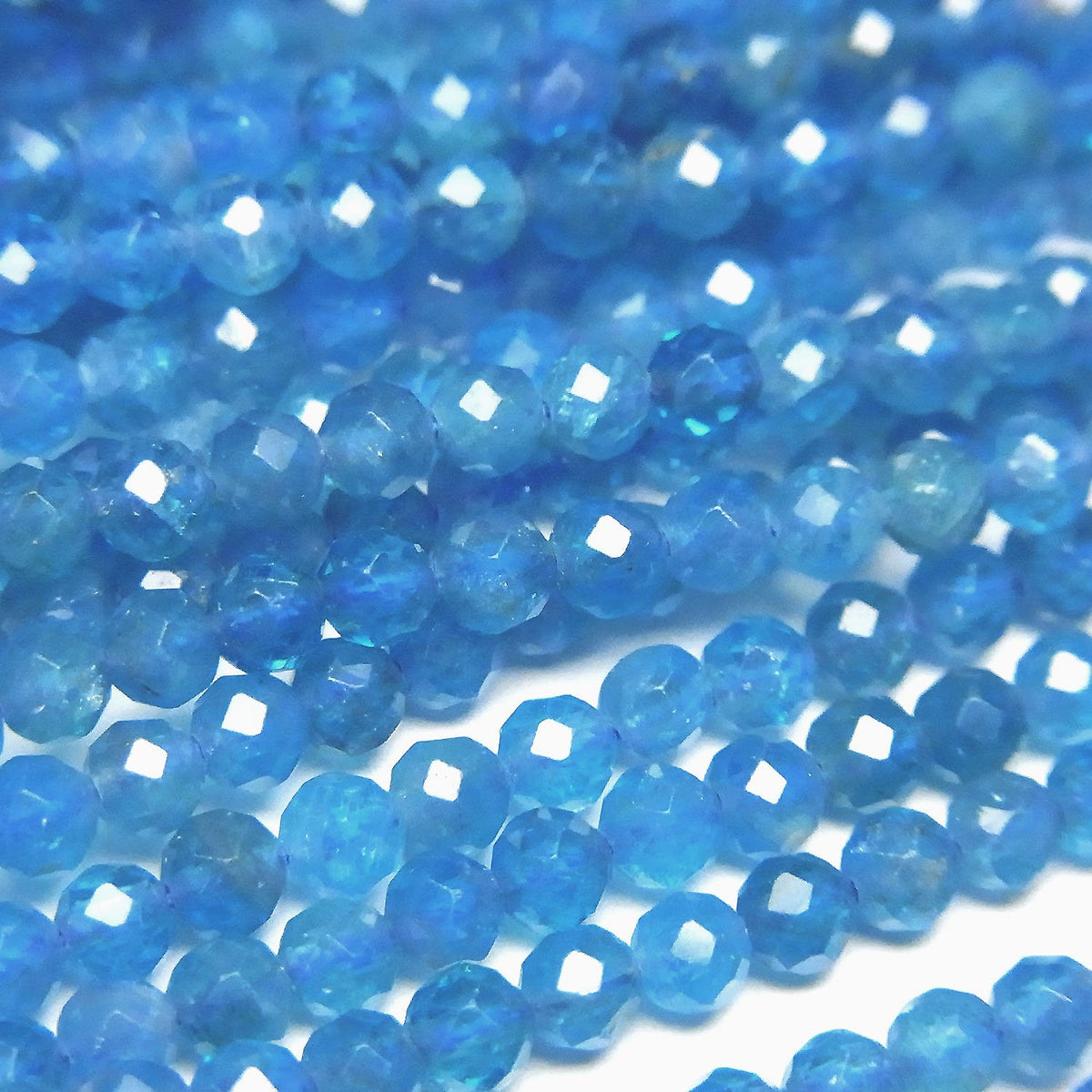 High Quality! Neon Blue Apatite AAA- Faceted Round 3mm 1strand beads (approx. 15 inches/37 cm)