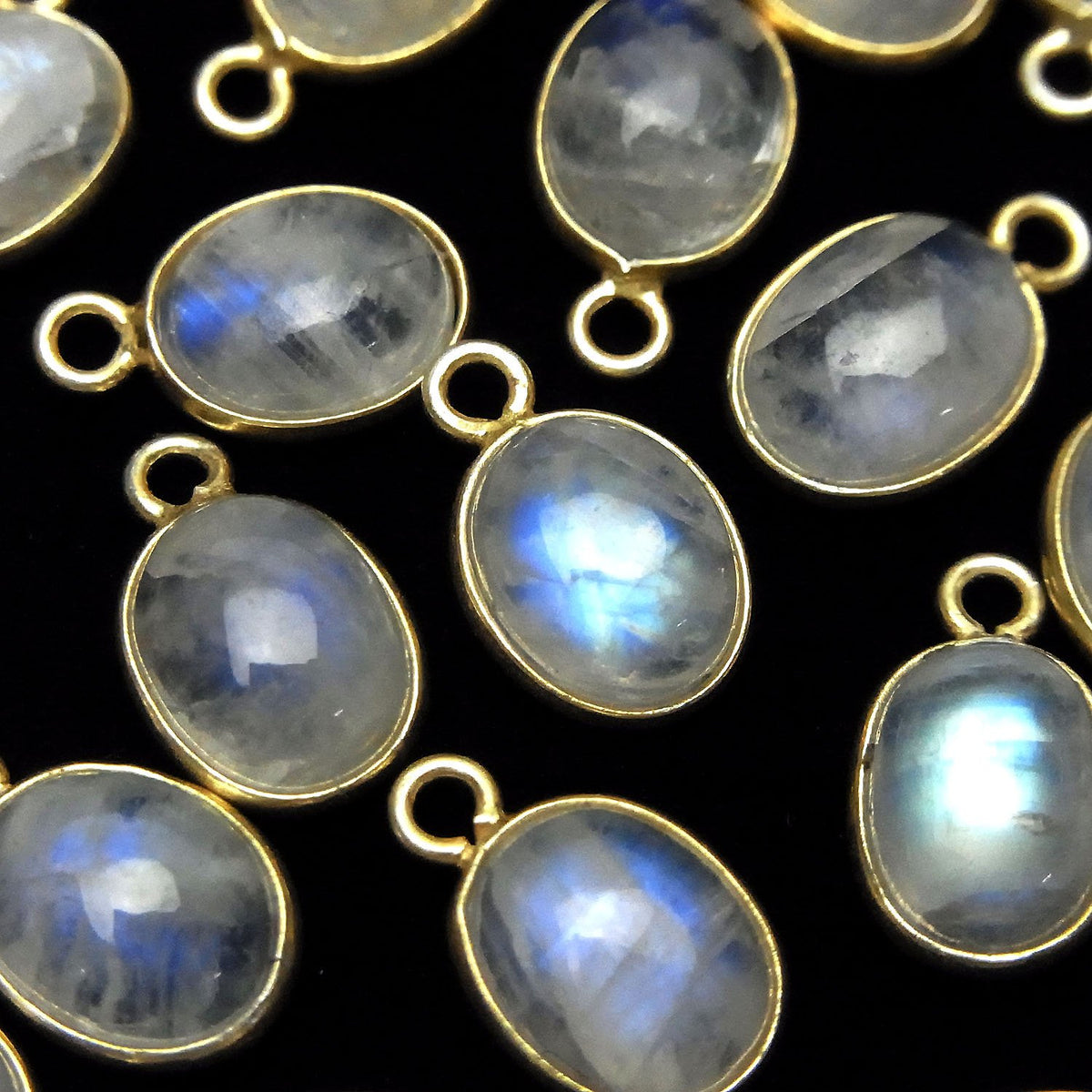 高品質彩虹月光石 AA++ 包鑲橢圓形 10x8mm 18KGP 4顆