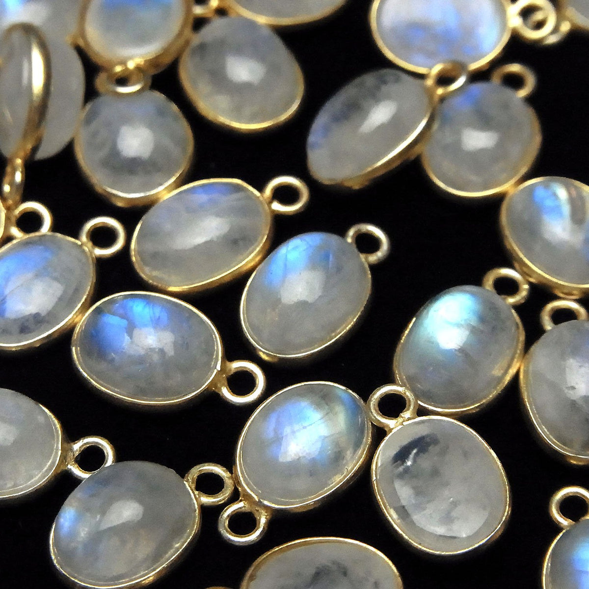 高品質彩虹月光石 AA++ 包鑲橢圓形 10x8mm 18KGP 4顆
