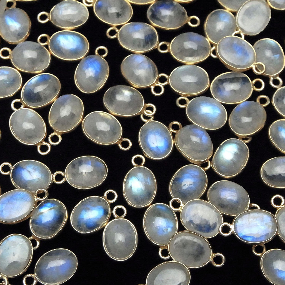 高品質彩虹月光石 AA++ 包鑲橢圓形 10x8mm 18KGP 4顆