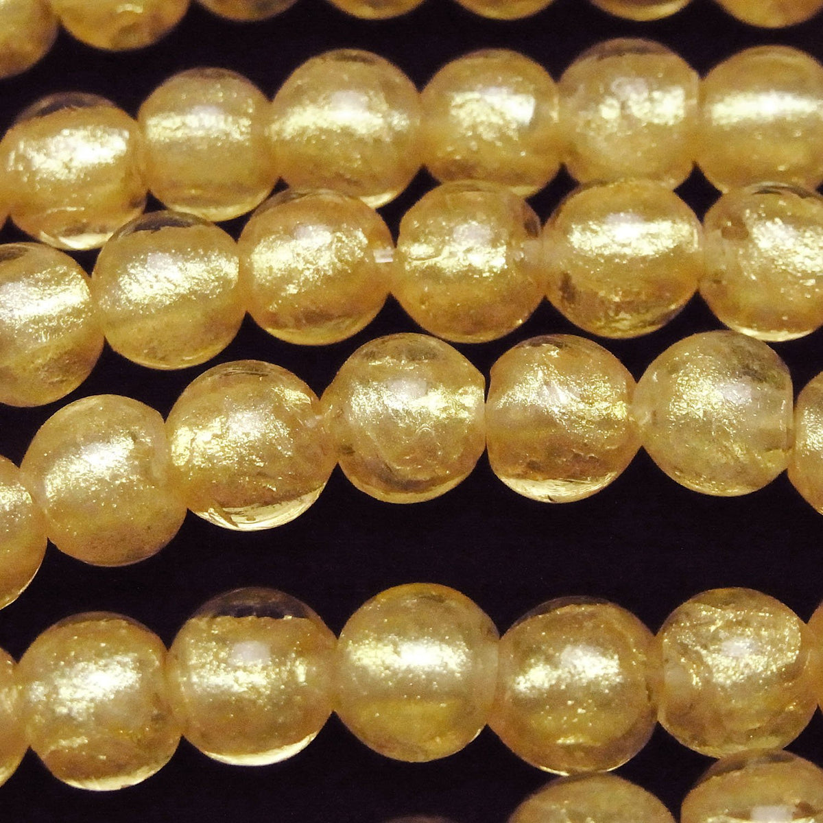 Perles en verre filé rondes 8mm [Poudre d'or x Transparent] 1 fil (env. 25cm)
