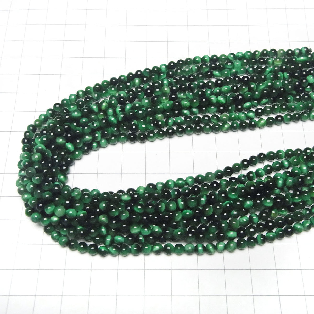 Œil de tigre vert AAA, rond, 4 mm, 1 fil (environ 15 pouces/36 cm)