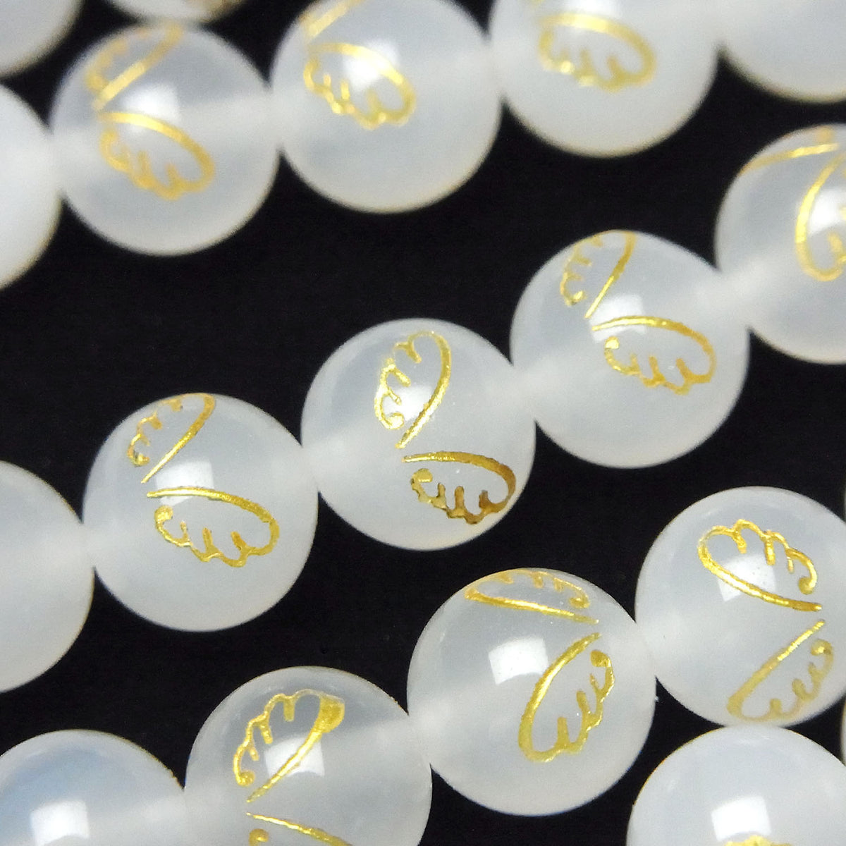 Doré ! Sculpture d'aile d'ange ! Calcédoine blanche AAA - Perles rondes de 8 mm demi ou 1 fil (environ 38 cm)
