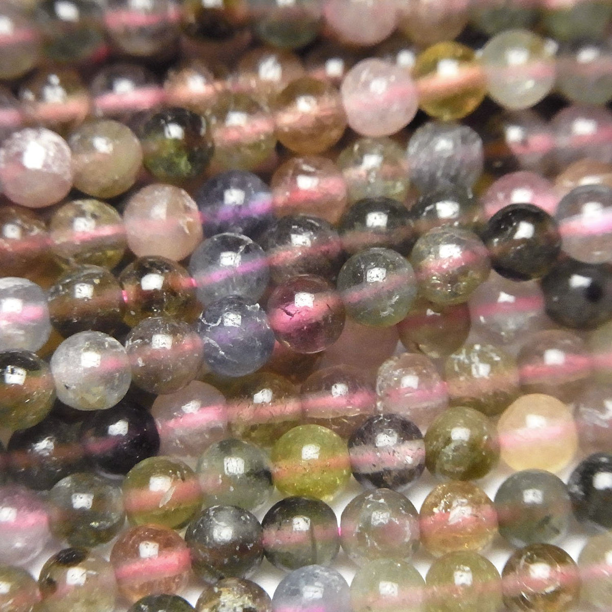 Tourmaline multicolore AA ronde 4 mm, 1 fil (environ 37 cm/15 pouces)