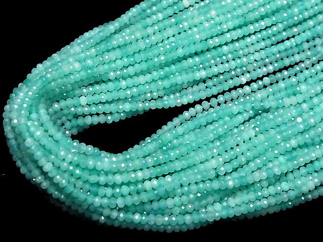 [Video] High Quality! Amazonite Silica AA++ Faceted Button Rondelle 3x3x2mm 1strand beads (aprx.15inch/36cm)
