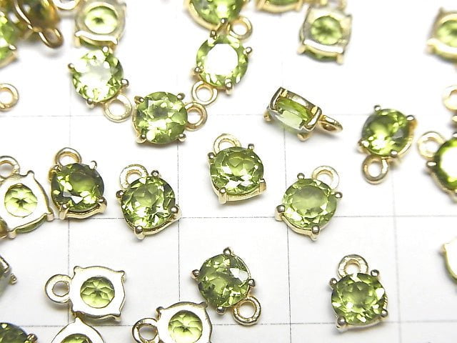 [Video] High Quality Peridot AAA Bezel Setting Round Faceted 5x5mm 18KGP 3pcs