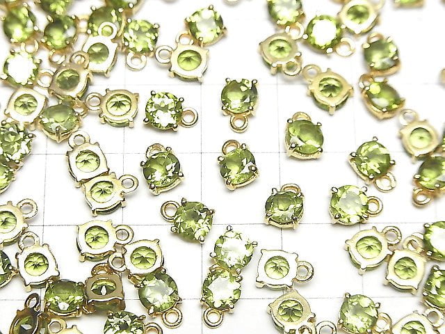 [Video] High Quality Peridot AAA Bezel Setting Round Faceted 5x5mm 18KGP 3pcs