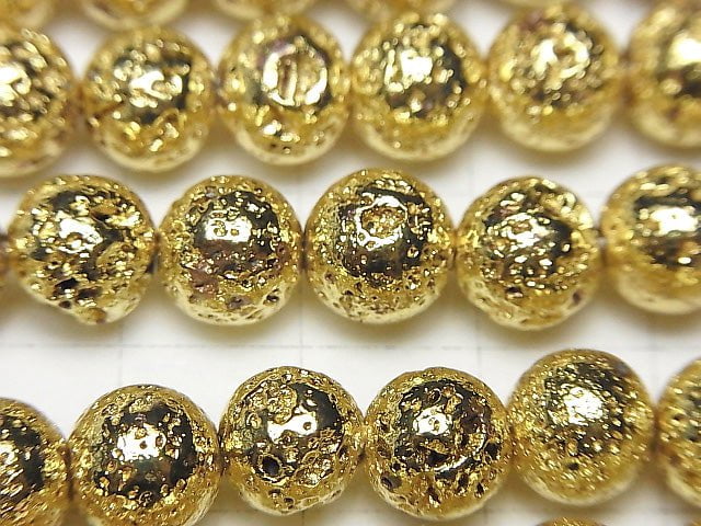 [Video]Lava Round 8mm Yellow Gold Plated 1strand beads (aprx.15inch/37cm)