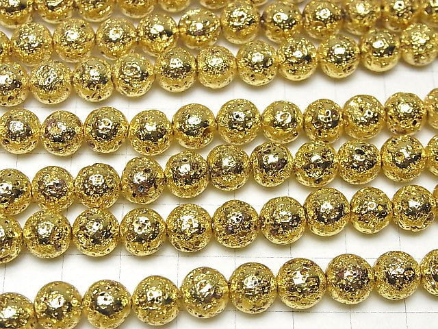 [Video]Lava Round 8mm Yellow Gold Plated 1strand beads (aprx.15inch/37cm)