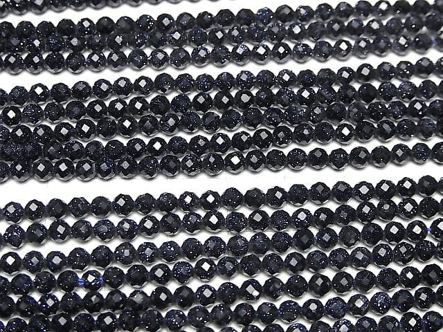 High Quality!  Blue Golden Sand Stone  Faceted Round 4mm  1strand beads (aprx.15inch/37cm)