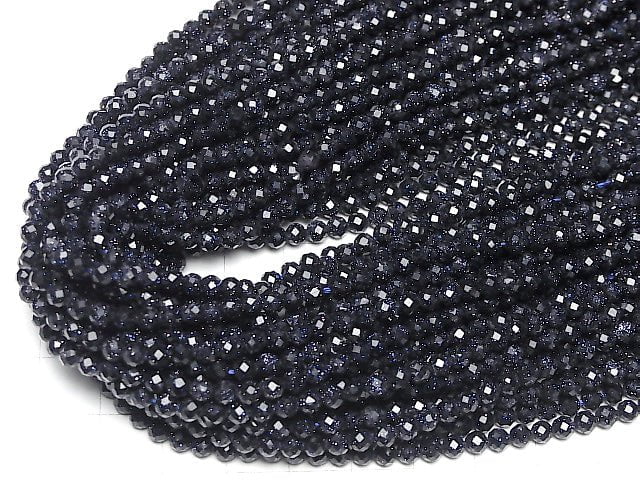 High Quality!  Blue Golden Sand Stone  Faceted Round 4mm  1strand beads (aprx.15inch/37cm)