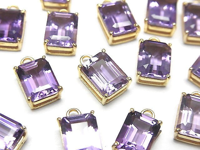 [Video]Brazil High Quality Amethyst AAA Bezel Setting Rectangle Faceted 9x7mm 18KGP 1pc