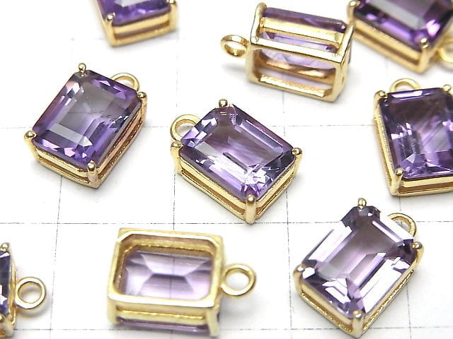 [Video]Brazil High Quality Amethyst AAA Bezel Setting Rectangle Faceted 9x7mm 18KGP 1pc