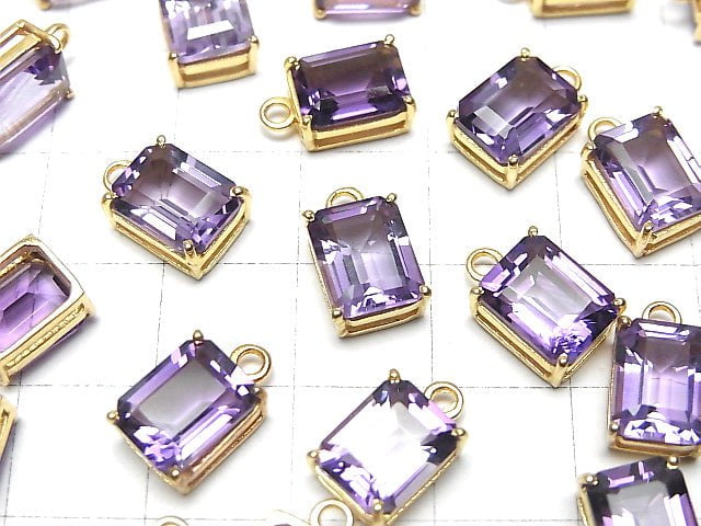 [Video]Brazil High Quality Amethyst AAA Bezel Setting Rectangle Faceted 9x7mm 18KGP 1pc