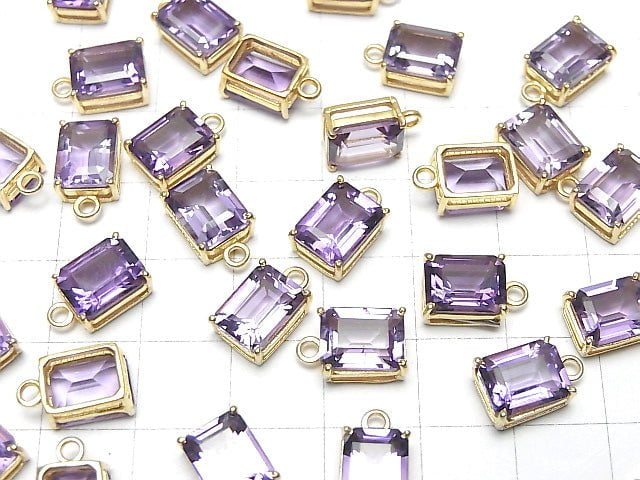 [Video]Brazil High Quality Amethyst AAA Bezel Setting Rectangle Faceted 9x7mm 18KGP 1pc