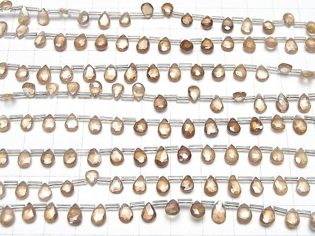 [Video] Natural Zircon AA++ Pear shape Faceted Briolette Brown 1strand beads (aprx.7inch / 18cm)