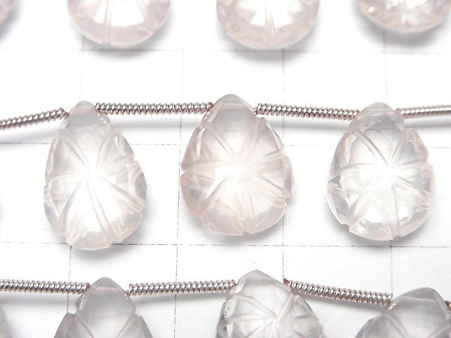 [Video] High Quality Rose Quartz AAA Carved Pear shape 1strand (14pcs)