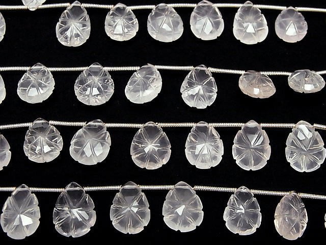 [Video] High Quality Rose Quartz AAA Carved Pear shape 1strand (14pcs)