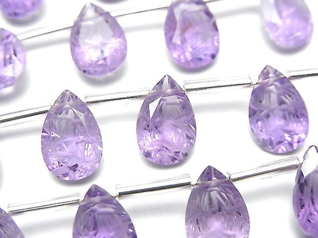 [Video]High Quality Amethyst AAA- Carved Pear shape Faceted 12x8mm 1strand (8pcs )