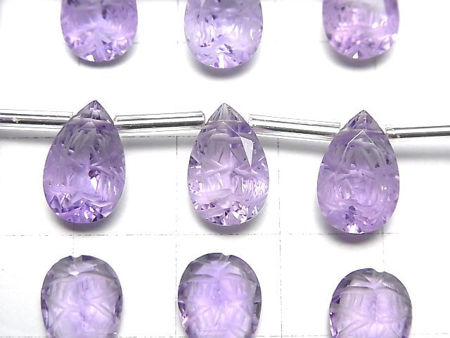 [Video]High Quality Amethyst AAA- Carved Pear shape Faceted 12x8mm 1strand (8pcs )